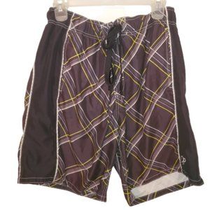 op White Green Black Plaid Swim Trunks L 36 38